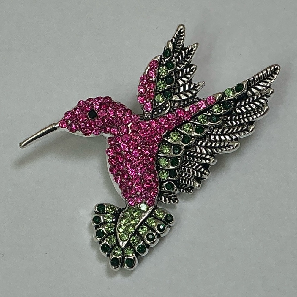 Pink and Green Hummingbird Brooch - Picture 3 of 6